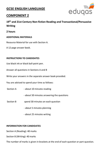 A NEW Eduqas GCSE English Language - Component 2 