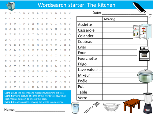 French The Kitchen Wordsearch Crossword Anagrams Keyword Starters Homework Cover Plenary Lesson