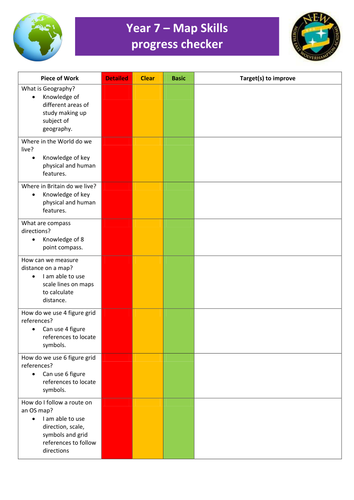 KS3 Map Skills progress sheet