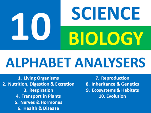 10 Alphabet Analysers Science Biology Literacy Brainstormers Cover Homework Plenary Starter