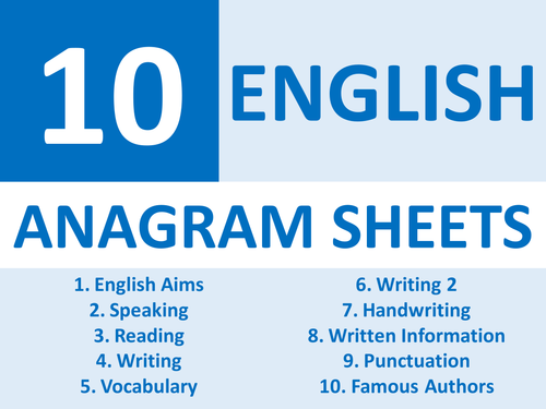 10 English Language and Literature Anagram Sheets Starters Cover Homework Plenary Lesson