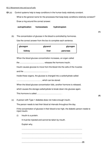 FORMATTED! AQA B3 Past questions and answers by topic