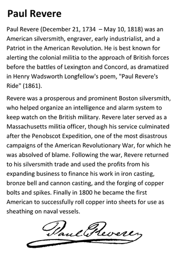 Paul Revere Handout