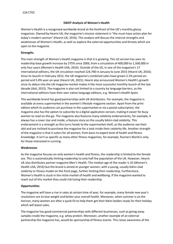 CTEC Media Exemplar SWOT analysis of Women's Health