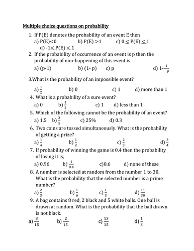 IGCSE Probability Worksheet