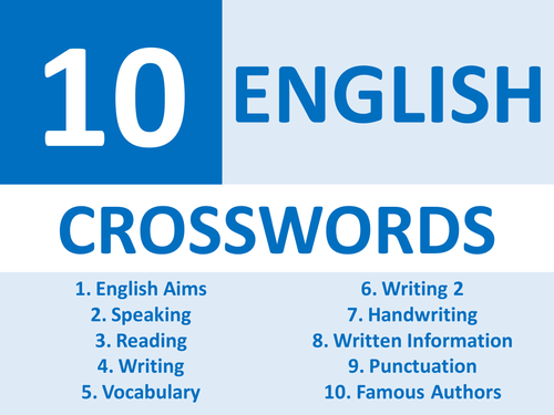 10 English Language and Literature Crosswords Starters Cover Homework Plenary Cover Lesson