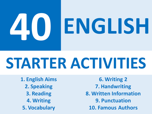 40 English Language & Literature Starter Activities Wordsearch Crossword Anagram Cover Homework