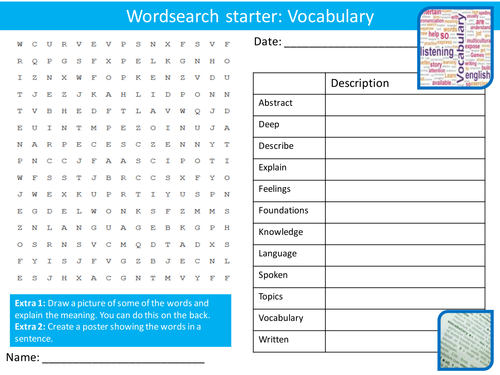 English Vocabulary Keyword Wordsearch Crossword Anagrams Brainstormer Starters Cover Homework