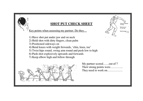 Shot put peer assessment check sheet