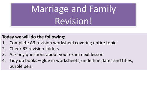 Marriage and the Family  Revision Worksheet - New Edexcel