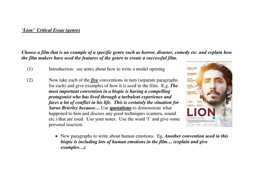 'Lion' Dev Patel film of 'A Long Way Home': essay plan
