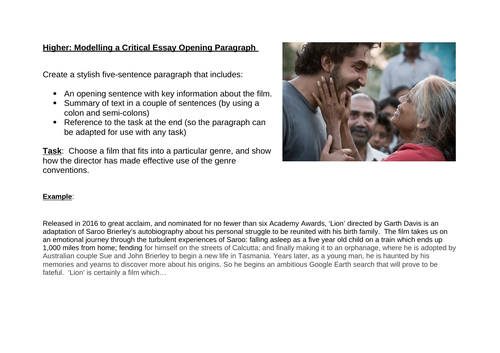 'Lion' Dev Patel film.  Model opening paragraph