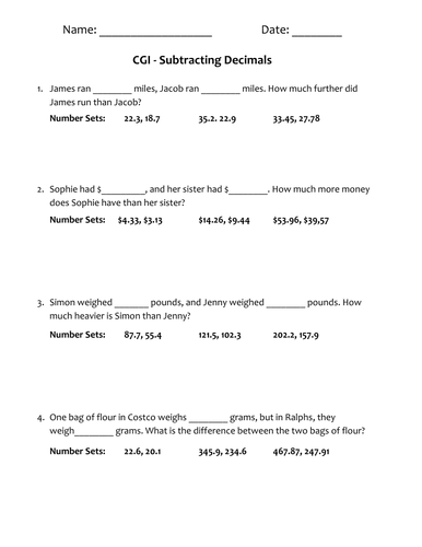 Adding & Subtracting Decimals - CGI Word Problems