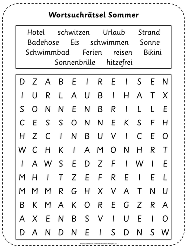 German word search puzzle - Sommer