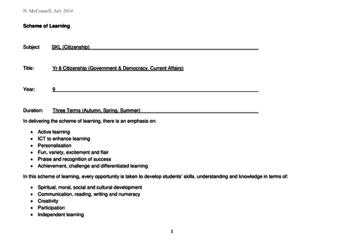Year 9 Citizenship lesson on Government and Democracy