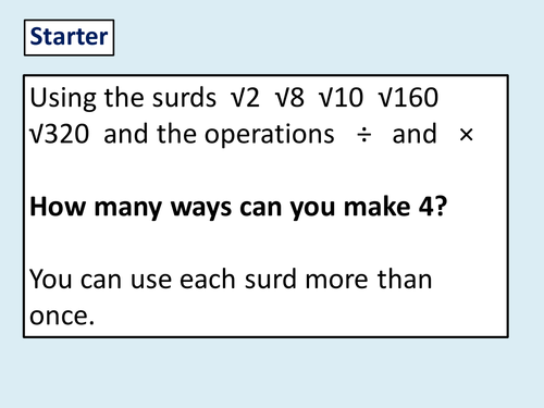 KS4 Surds - Simplifying / Expanding Brackets