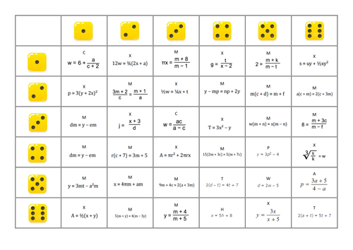 Rearranging  Equations Revision Game