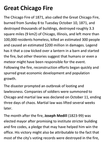 Great Chicago Fire Handout