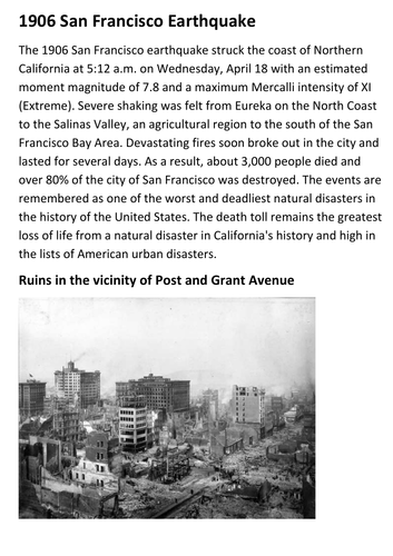 1906 San Francisco Earthquake Handout