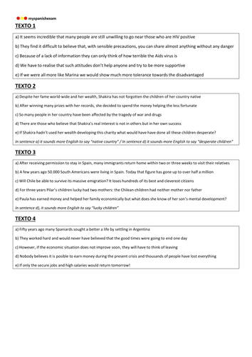 AQA A2 TRANSLATION (ENGLISH TO SPANISH)