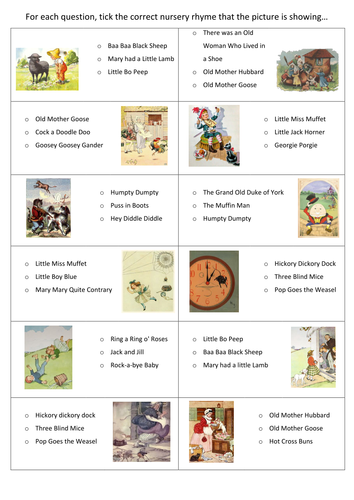 Kids Quiz Name The Nursery Rhyme Teaching Resources