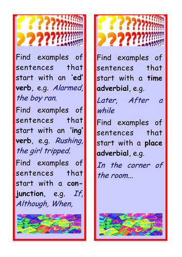 Bookmark to notice sentence starts in reading books | Teaching Resources