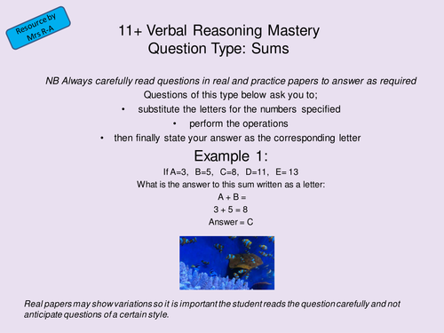 11 + Mastery Verbal Reasoning Sums Eleven Plus