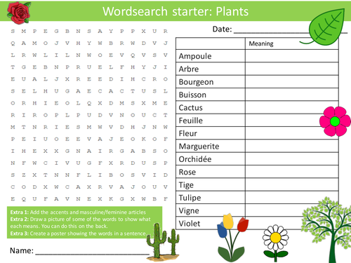 French Plants Wordsearch Crossword Anagrams Keyword Starters Homework Cover Plenary Lesson