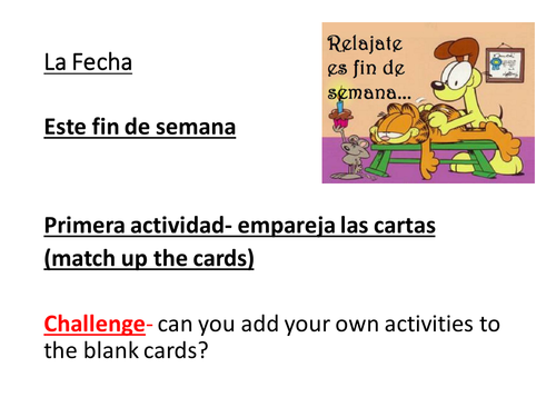KS3 Lesson  about next weekend. Translation skills English to Spanish
