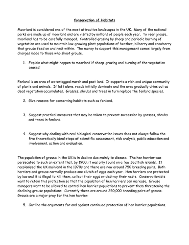 Conservation of habitats