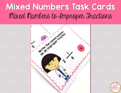 Mixed Numbers To Improper Fractions Task Cards