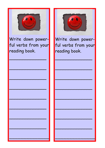 Bookmark for independent reading - powerful verbs