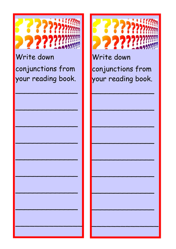 conjunctions bookmark for independent reading