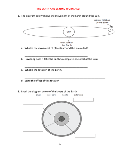 EARTH AND BEYOND WORKSHEET WITH ANSWERS | Teaching Resources