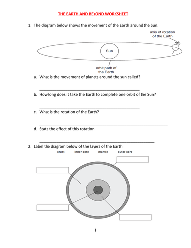 EARTH AND BEYOND WORKSHEET WITH ANSWERS