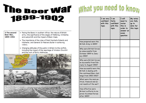 British Experience of Warfare Topic 4 The Boer War complete set of resources