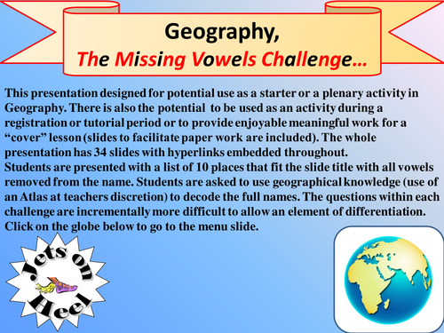 Geography challenge, The Missing Vowels