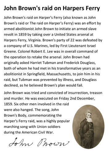 John Brown's raid on Harpers Ferry Handout | Teaching Resources