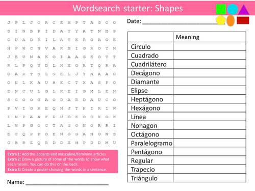Spanish Shapes Keyword Wordsearch Crossword Anagrams Keyword Starters