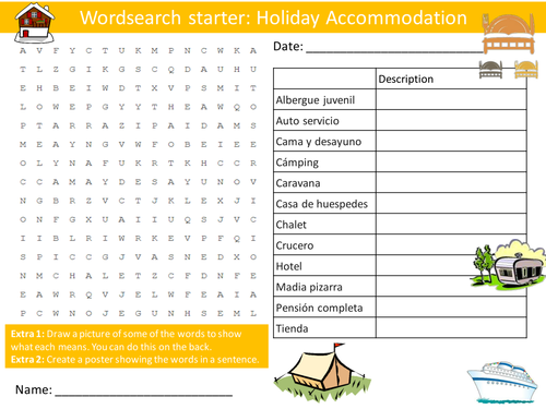 Spanish Holiday Accommodation Keyword Wordsearch Crossword Anagrams Keyword Starters Homework Cover