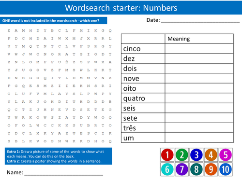 Portugese Numbers Keyword Wordsearch Crossword Anagrams Keyword Starters Homework Cover