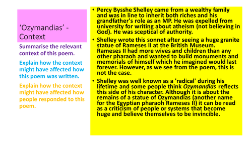 Context revision - AQA Power and Conflict poetry