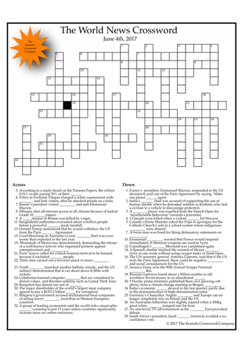 The World News Crossword (June 4th, 2017)