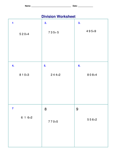 three digit division worksheet teaching resources