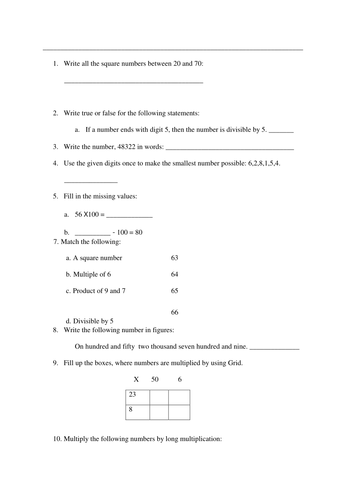 KS2  Math Revision worksheets