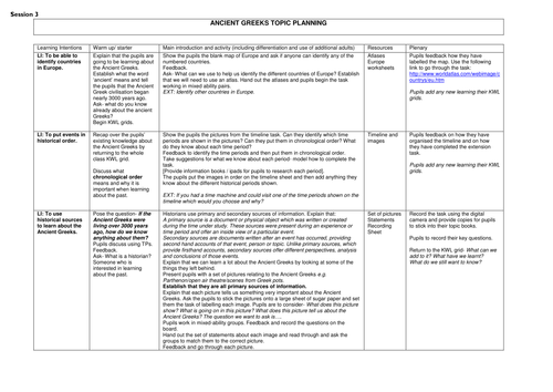 The Ancient Greeks topic planning
