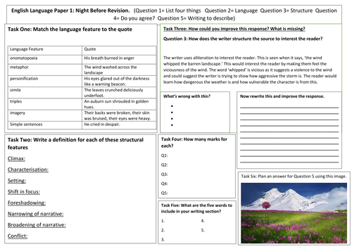 AQA English Language Paper 1 Last Minute Revision | Teaching Resources