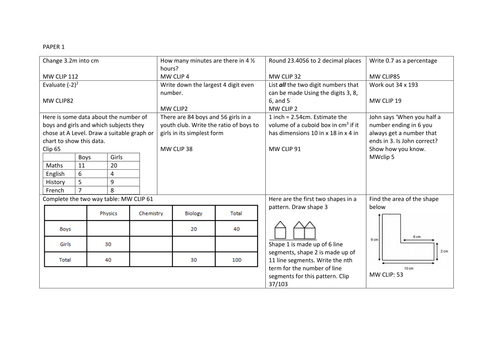 New 9-1 GCSE Maths Edexcel Specimen Papers Set 1 Revision Grids Foundation