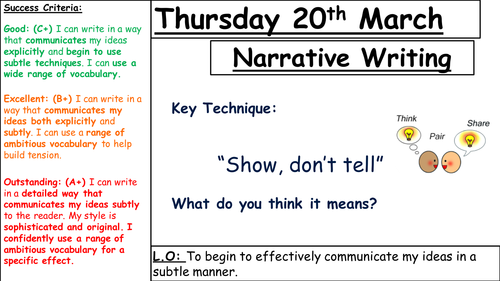 Narrative writing - lesson observation