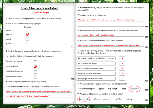Alice In Wonderland Comprehension Questions Answers